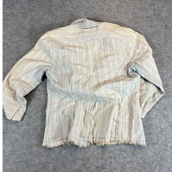 Nick & Mo Blazer Jacket Womens Small Beige Striped Embroidered Seersucker Boho - Picture 2 of 6